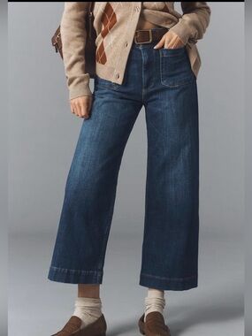 Maeve The Colette Cropped Wide-Leg Jeans Blue Denim